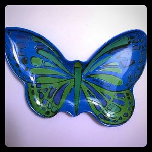 💍 Vintage Blue Butterfly Jewelry Trinket Tray